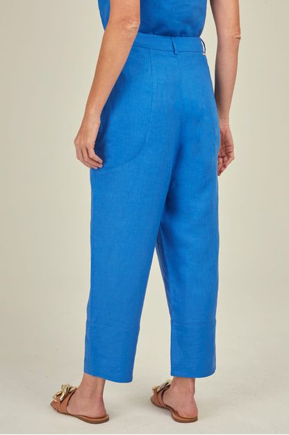 Calça linho maxi prega azul