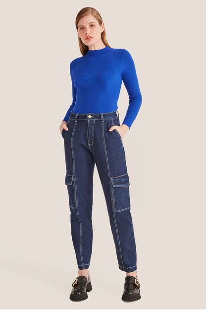 Calça jeans cargo azul médio