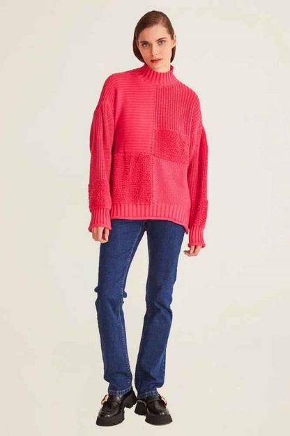 Blusa tricot mix de pontos max pink