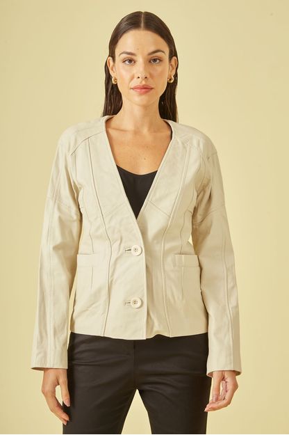 Blazer couro ombro estilizado off white
