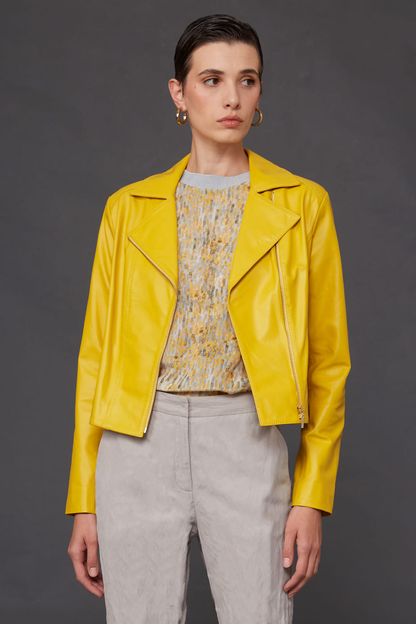 Jaqueta perfecto em couro amarela