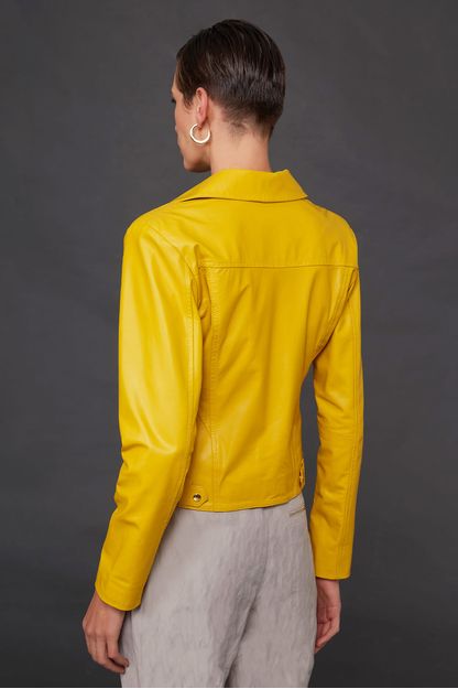 Jaqueta perfecto em couro amarela