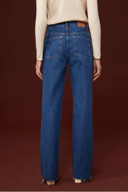 Calça jeans reta larga azul médio