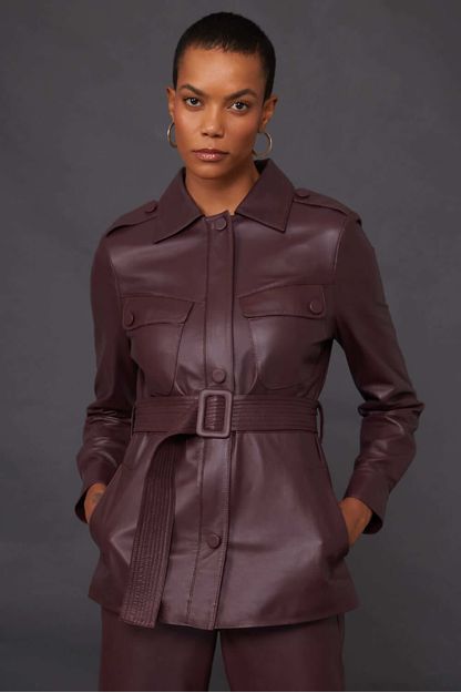 Parka lapelas em couro purple