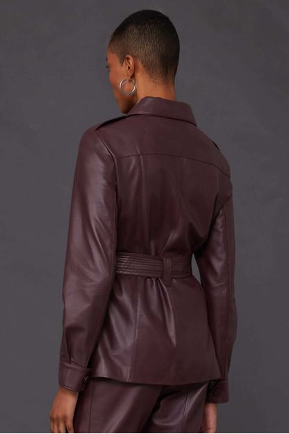 Parka lapelas em couro purple