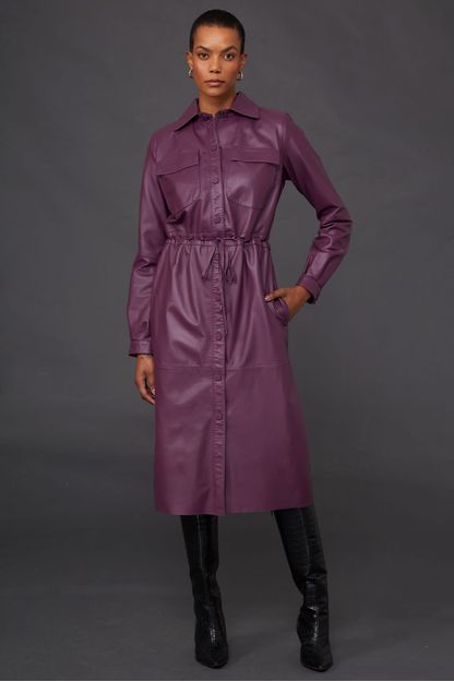 Vestido chemise em couro purple