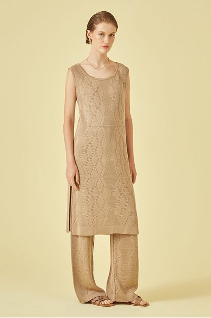 Túnica midi regata tricot cru