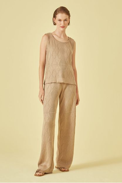 Calça pantalona tricot cru