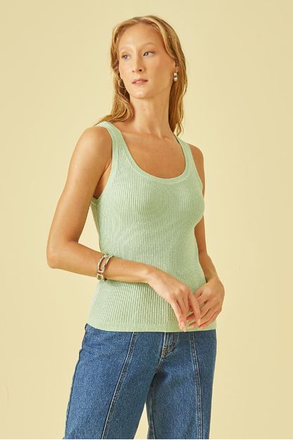 Regata canelada lurex em tricot menta