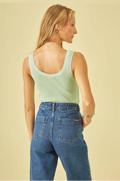 Regata canelada lurex em tricot menta