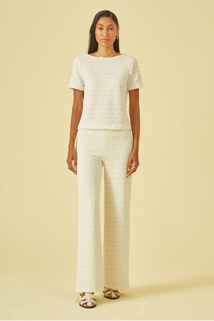 Calça reta em malha rústica off white