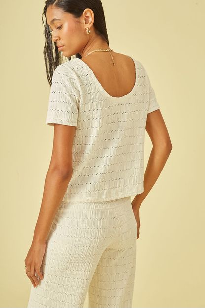 Calça reta em malha rústica off white