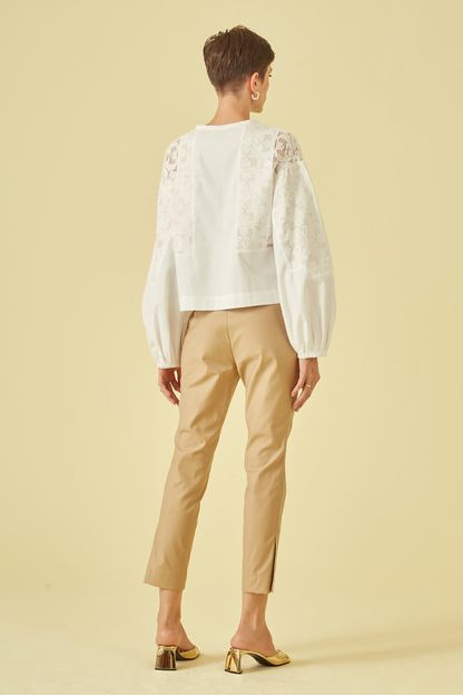 Camisa recortes em voil renascença off white