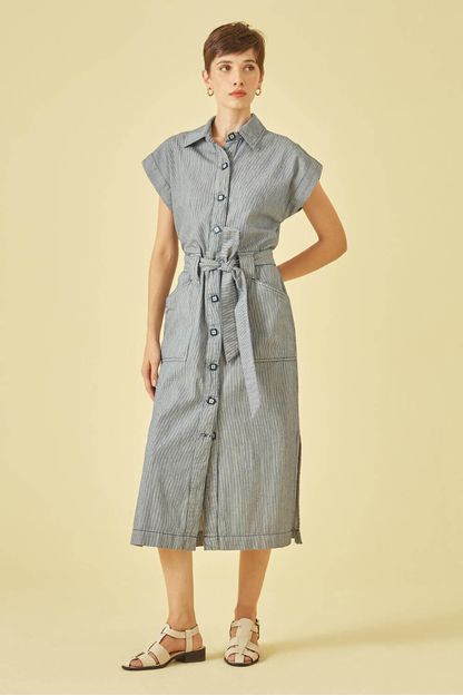 Chemise manga bishop denim listrado