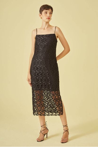 Vestido midi em guipir botânica