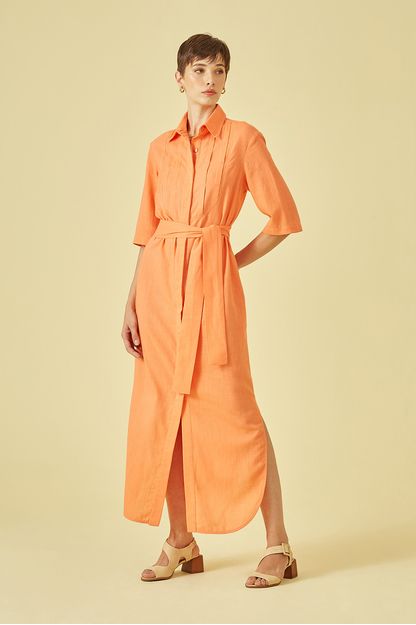 Vestido chemise longo coral