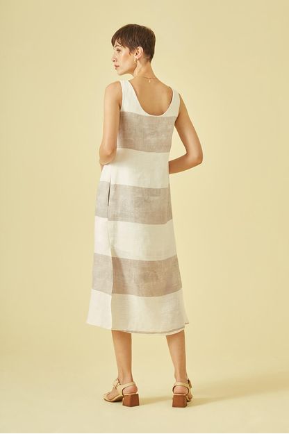 Vestido longo maxi listras cracked fendi