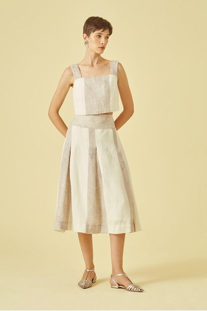 Saia midi pregas maxi listras cracked fendi