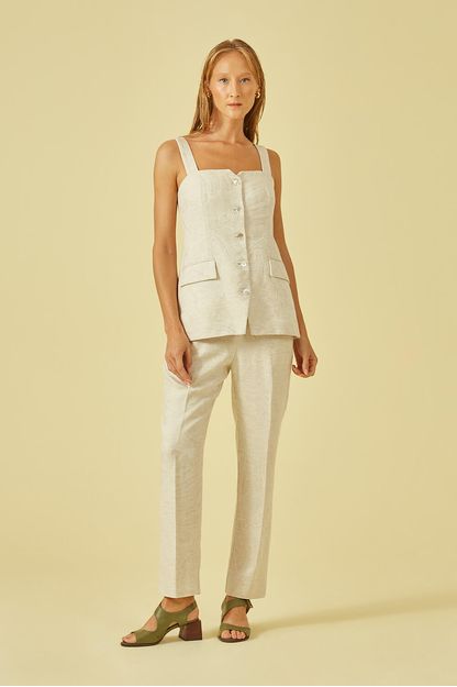 Blusa alças em jacquard linen