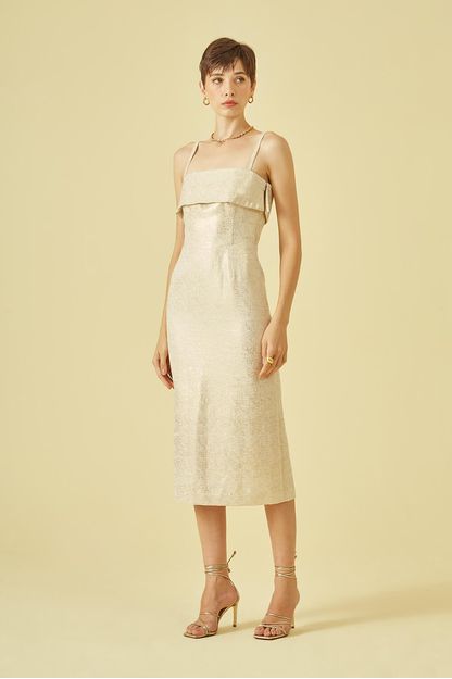 Vestido midi com alças finas e foil