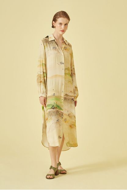 Chemise manga longa estampa vilarejo