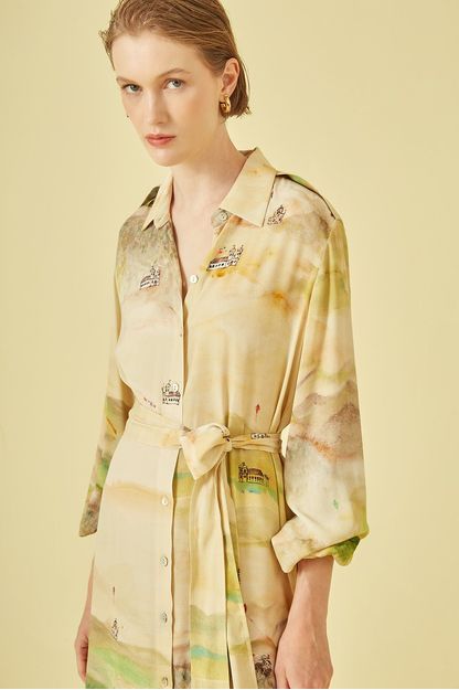 Chemise manga longa estampa vilarejo