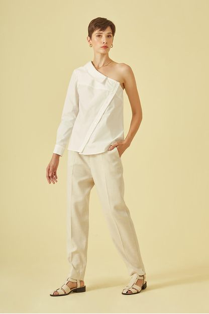 Camisa ombro só em tricoline off white