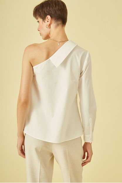 Camisa ombro só em tricoline off white