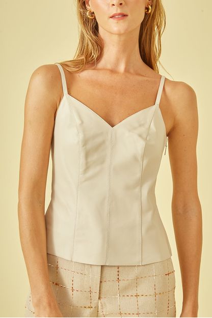 Top de alcinha em couro off white