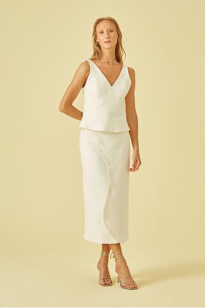 Saia midi transpasse texturizado off white