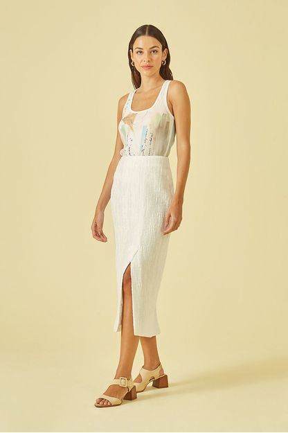 Saia midi em plissê off white