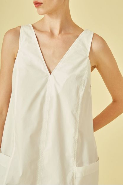 Vestido midi decote v em tricoline off white