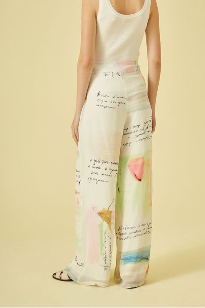 Calça pantalona estampa poesia