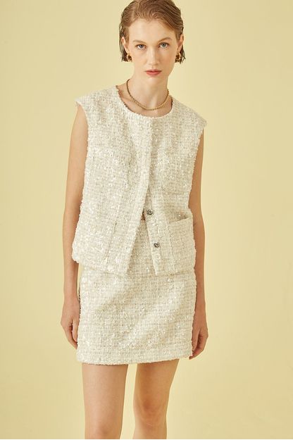 Mini saia em tweed paetê