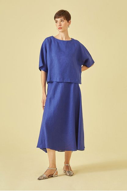 Blusa morcego linho azul