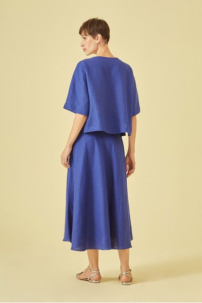 Blusa morcego linho azul