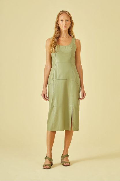Vestido midi fenda couro mestiço esperança