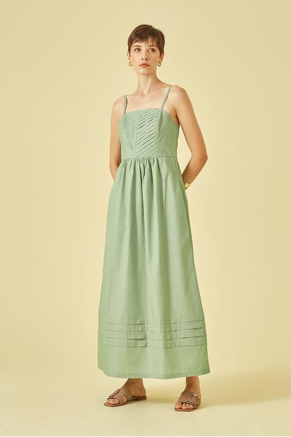 Vestido midi com pregas em tricoline esperança