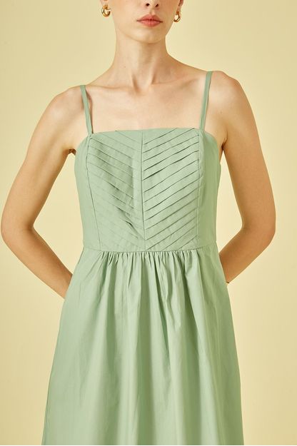 Vestido midi com pregas em tricoline esperança