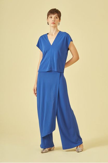 Saia calça em malha crepe azul