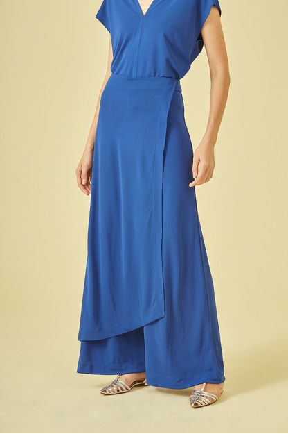Saia calça em malha crepe azul