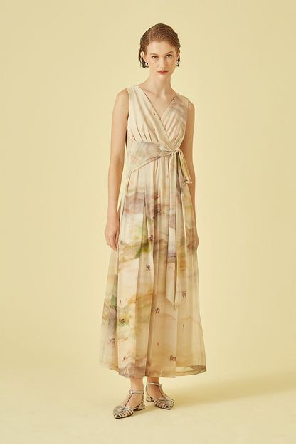 Vestido cachecouer em tule estampa vilarejo