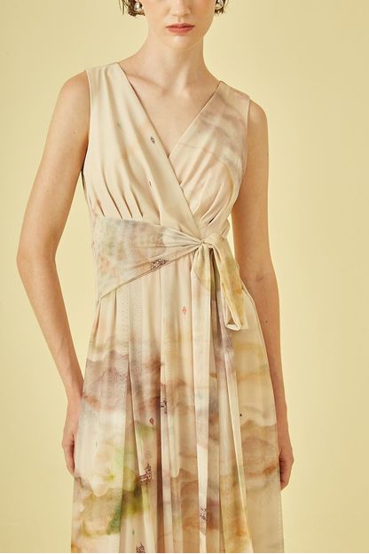 Vestido cachecouer em tule estampa vilarejo