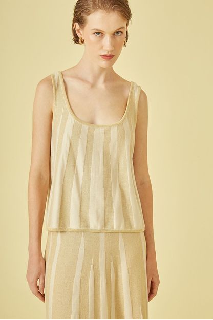 Blusa regata tricot raias em lurex ouro