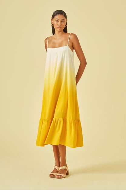 Vestido trapézio com maria amarelo