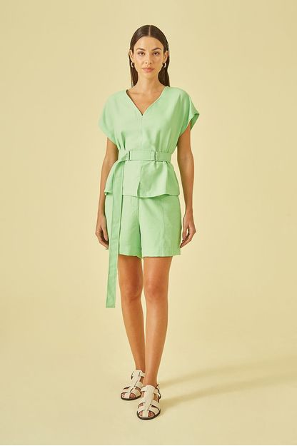 Blusa decote v com fivela relva