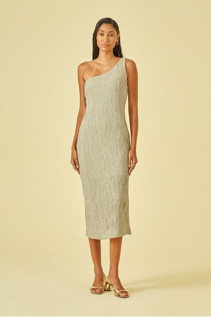 Vestido ombro só em plissê menta
