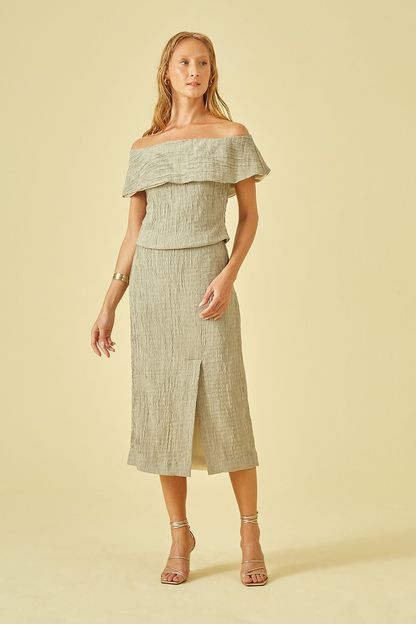 Saia midi em plissê menta