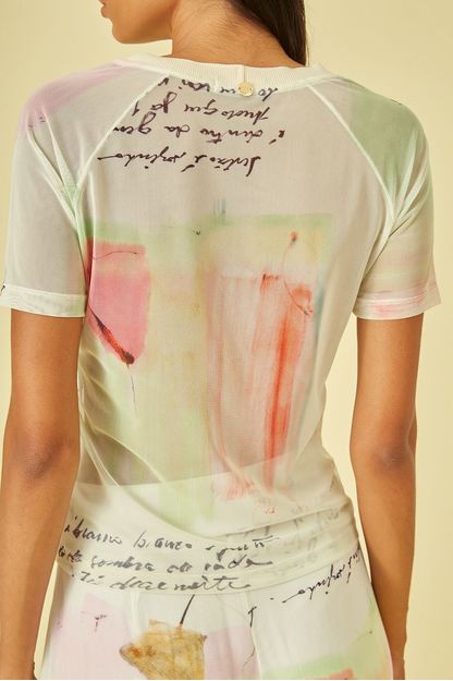 Blusa 2° pele em tule estampa poesia
