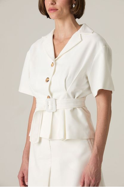 Blazer manga curta crepe off white
